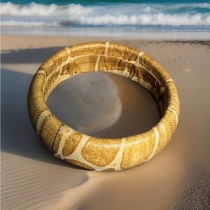Vintage Giraffe Print Wide Chunky Bangle Bracelet Tan Cream Safari Statement